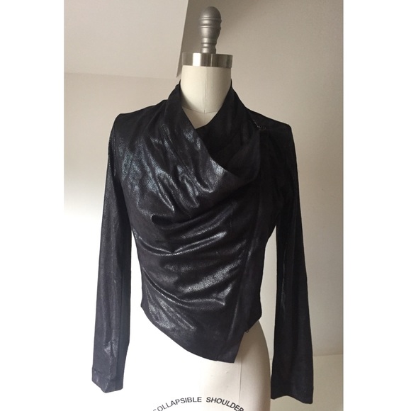 Double Zero Jackets & Blazers - Black Faux Suede Knit Combo Asymmetrical Jacket